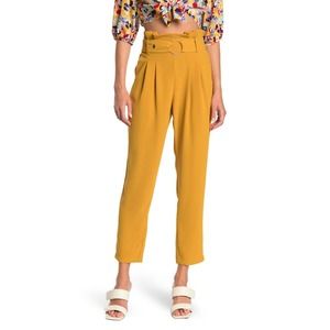 Elodie NWT High Rise Paperbag Straight Pants Mustard Cropped Belted XS Pleated